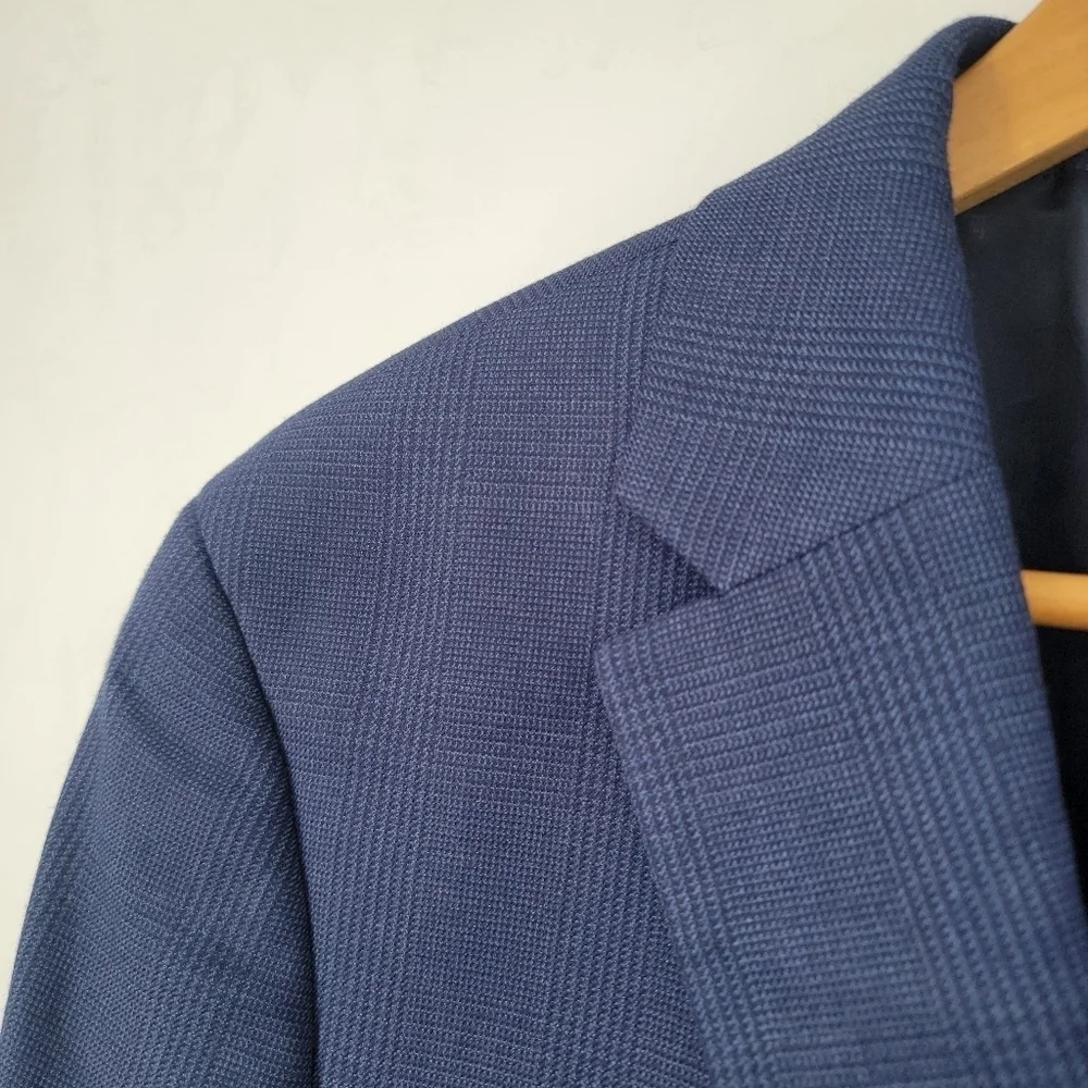 Tommy Hilfiger Navy Blue Blazer Mens 42L Vintage Plaid Preppy Sports Jacket